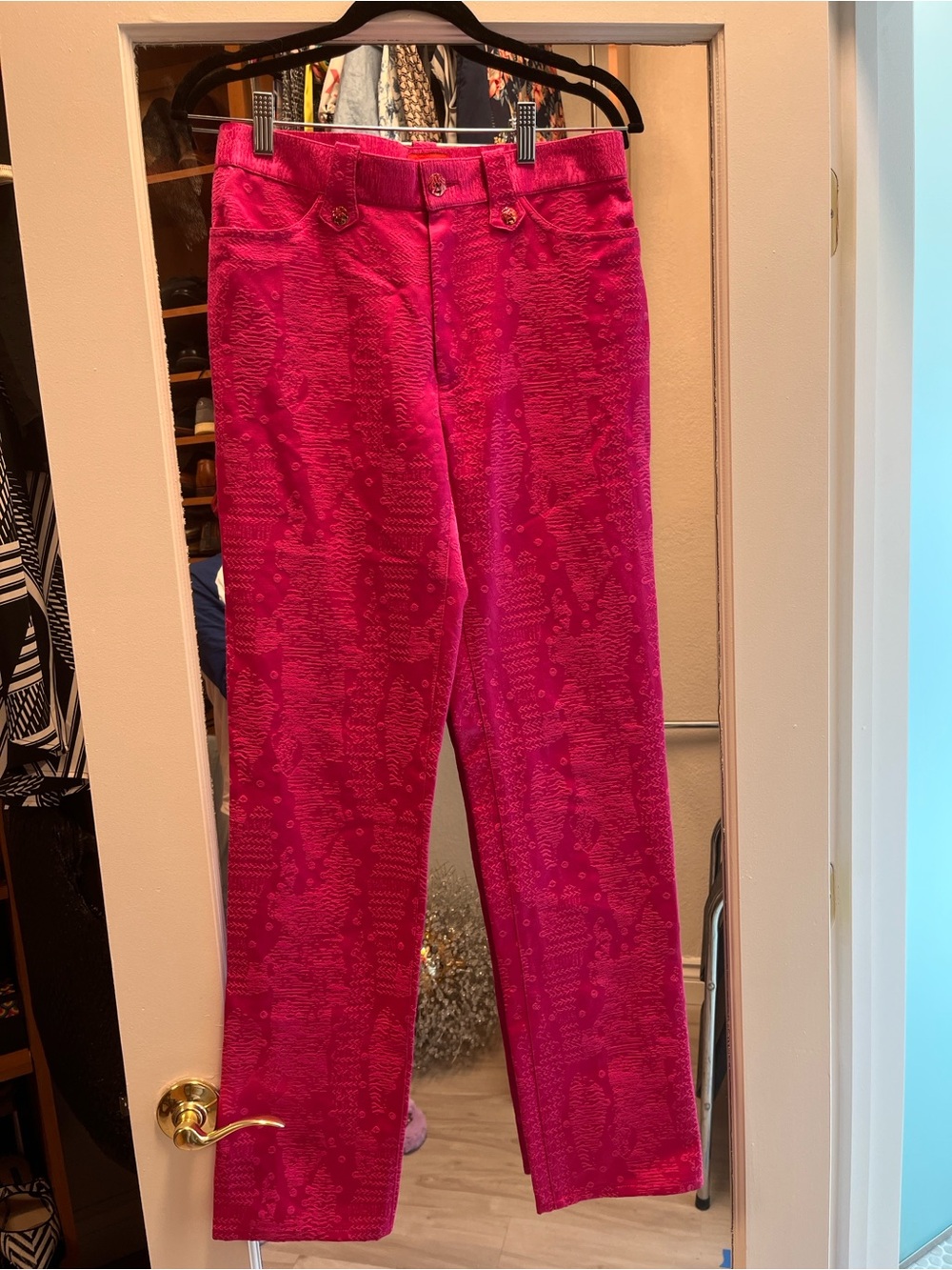 Vintage Bazar by Christian Lacroix Hot Pink Botanical Print Textured Pants